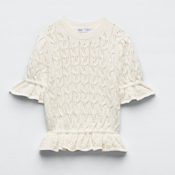 Zara NWT cream short sleeve ruffle knit top - Picture 1 of 11